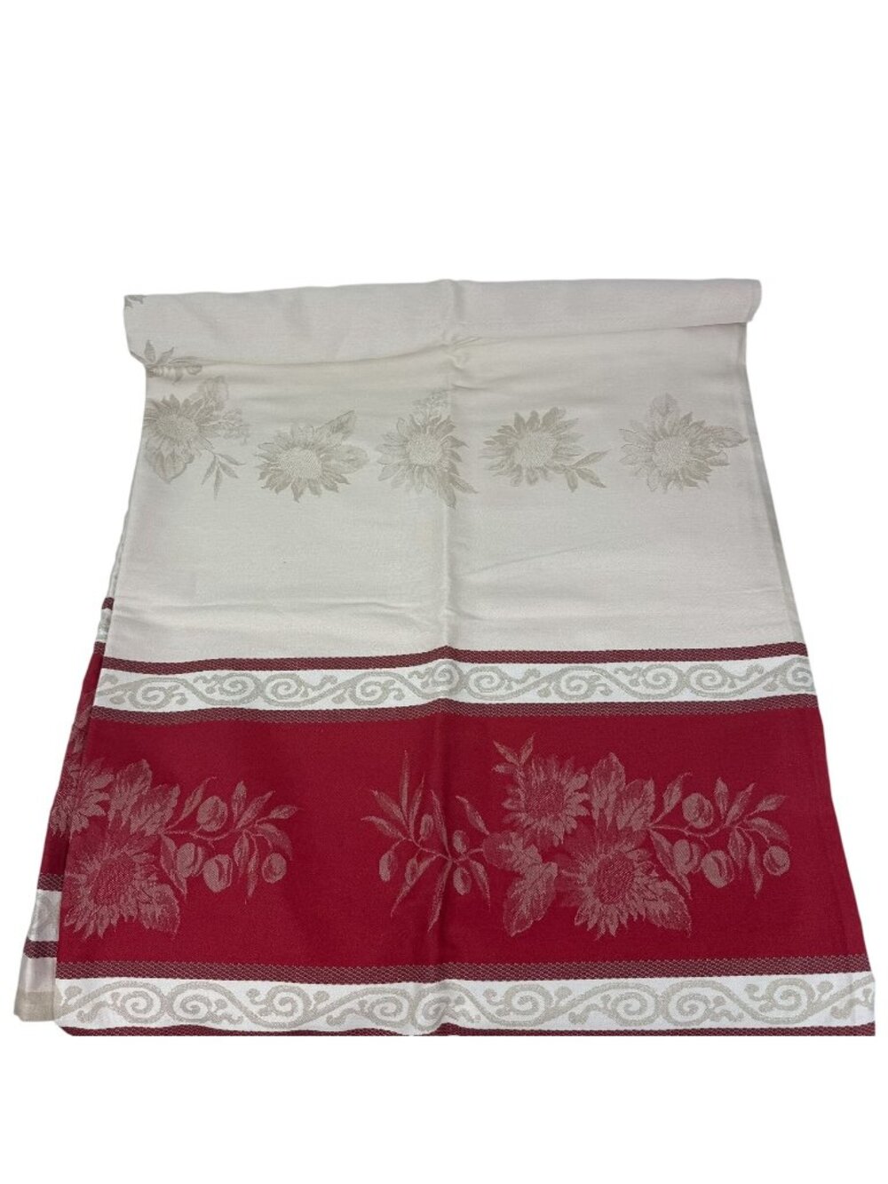 JLP Provence French Jacquard Cream Red Maroon Tablecloth Sunflowers Olives